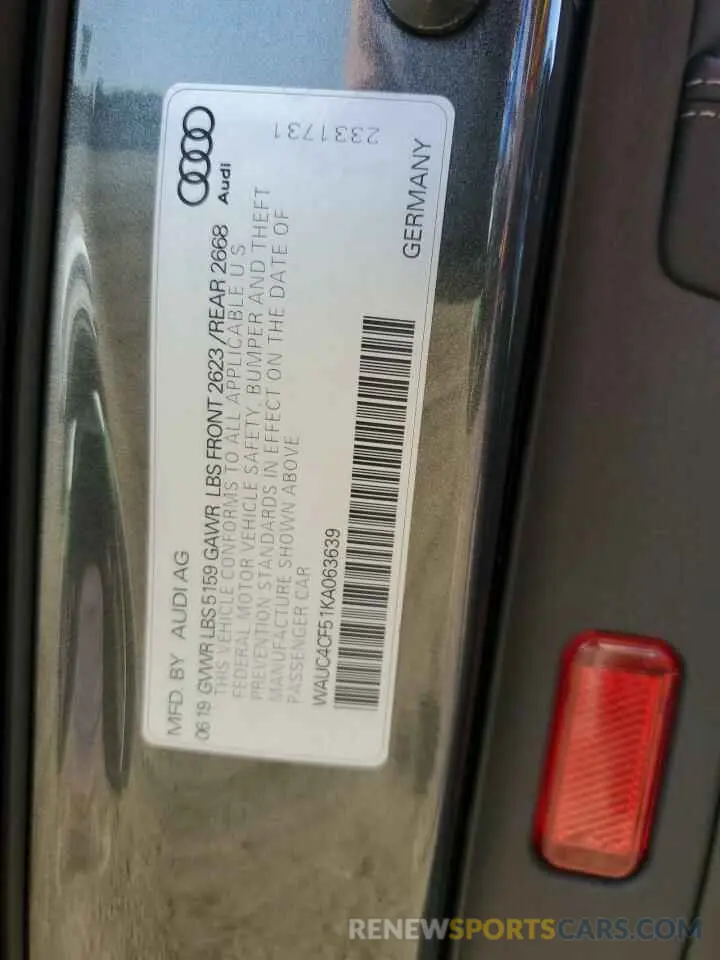 13 Фотография поврежденного автомобиля WAUC4CF51KA063639 AUDI S5/RS5 2019