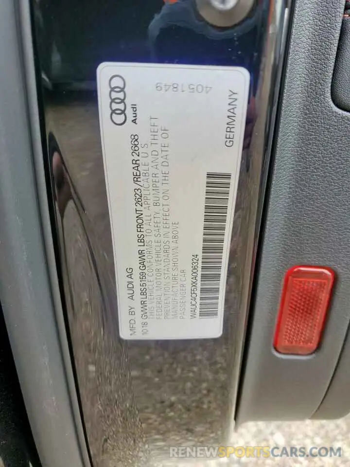 13 Photograph of a damaged car WAUC4CF5XKA006324 AUDI S5/RS5 2019