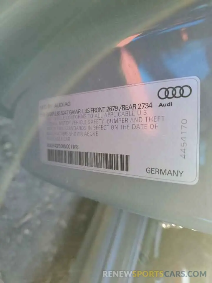 12 Photograph of a damaged car WAUY4GF50KN001168 AUDI S5/RS5 2019