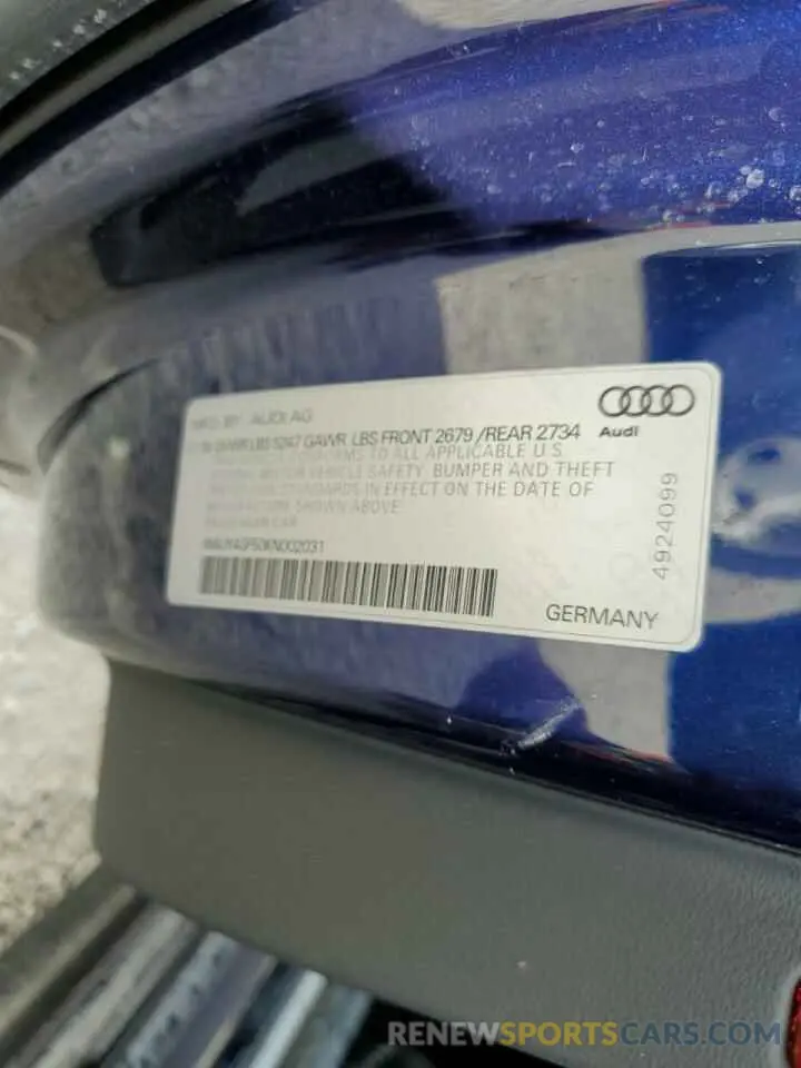 10 Photograph of a damaged car WAUY4GF50KN002031 AUDI S5/RS5 2019