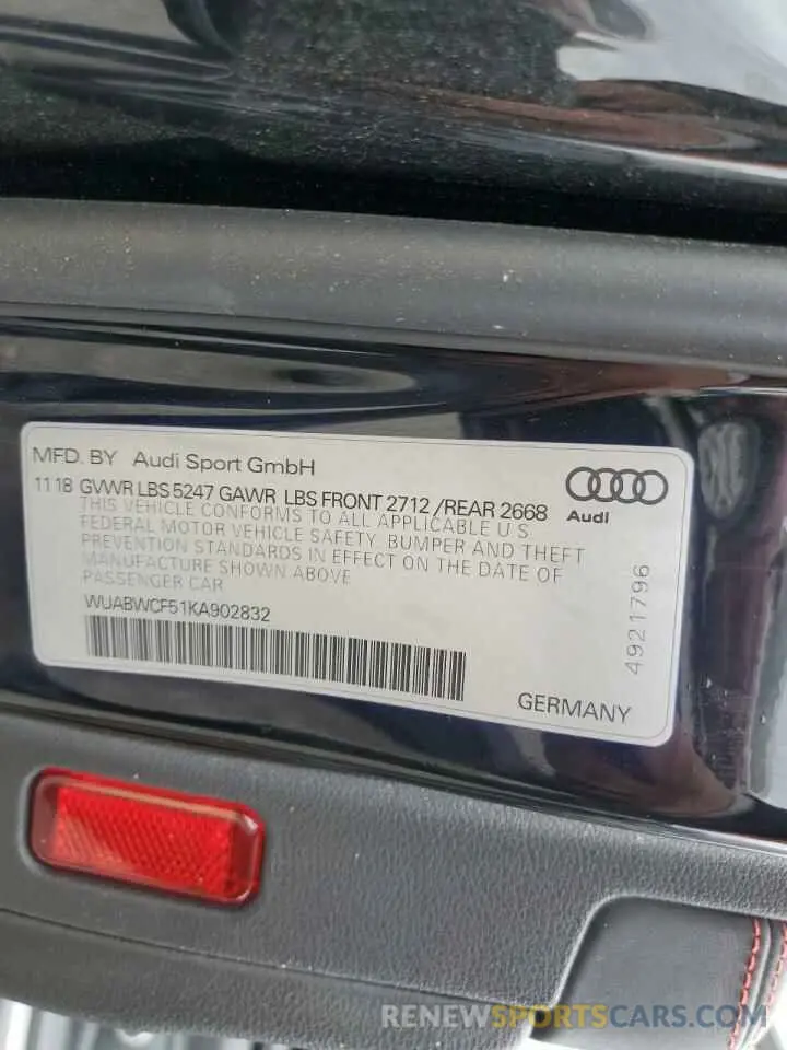 13 Photograph of a damaged car WUABWCF51KA902832 AUDI S5/RS5 2019