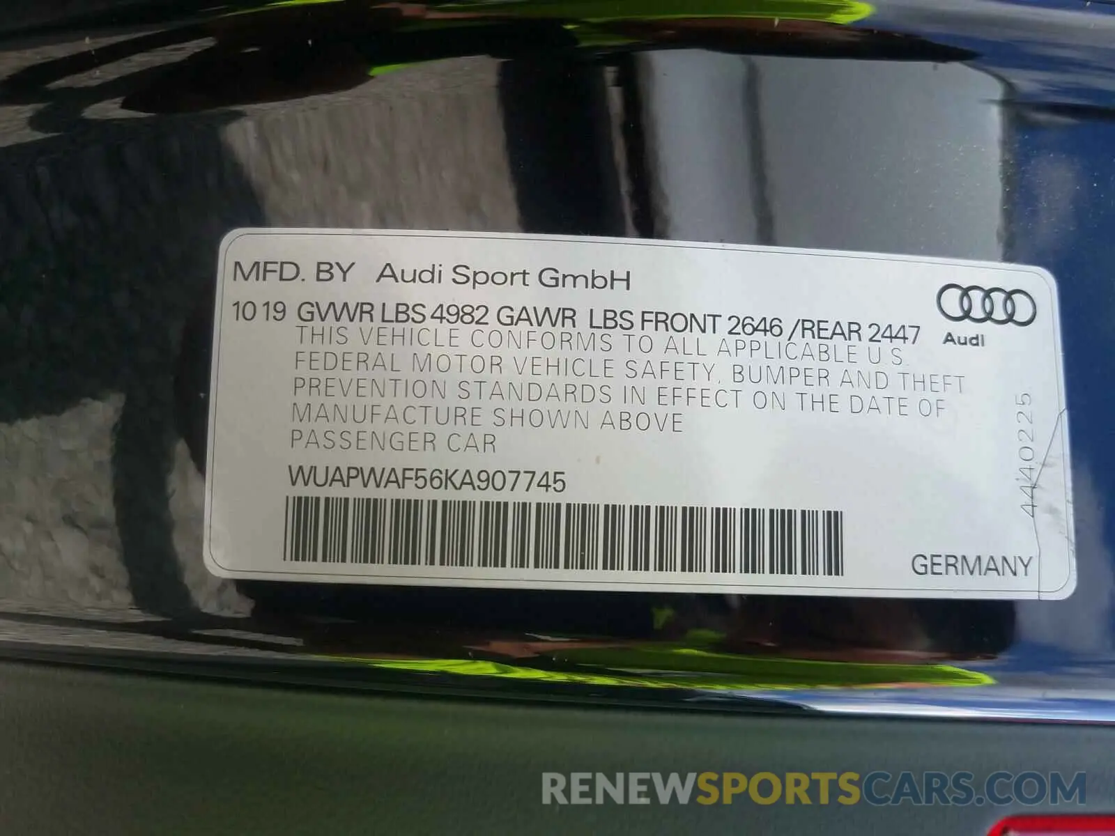 10 Photograph of a damaged car WUAPWAF56KA907745 AUDI S5/RS5 2019
