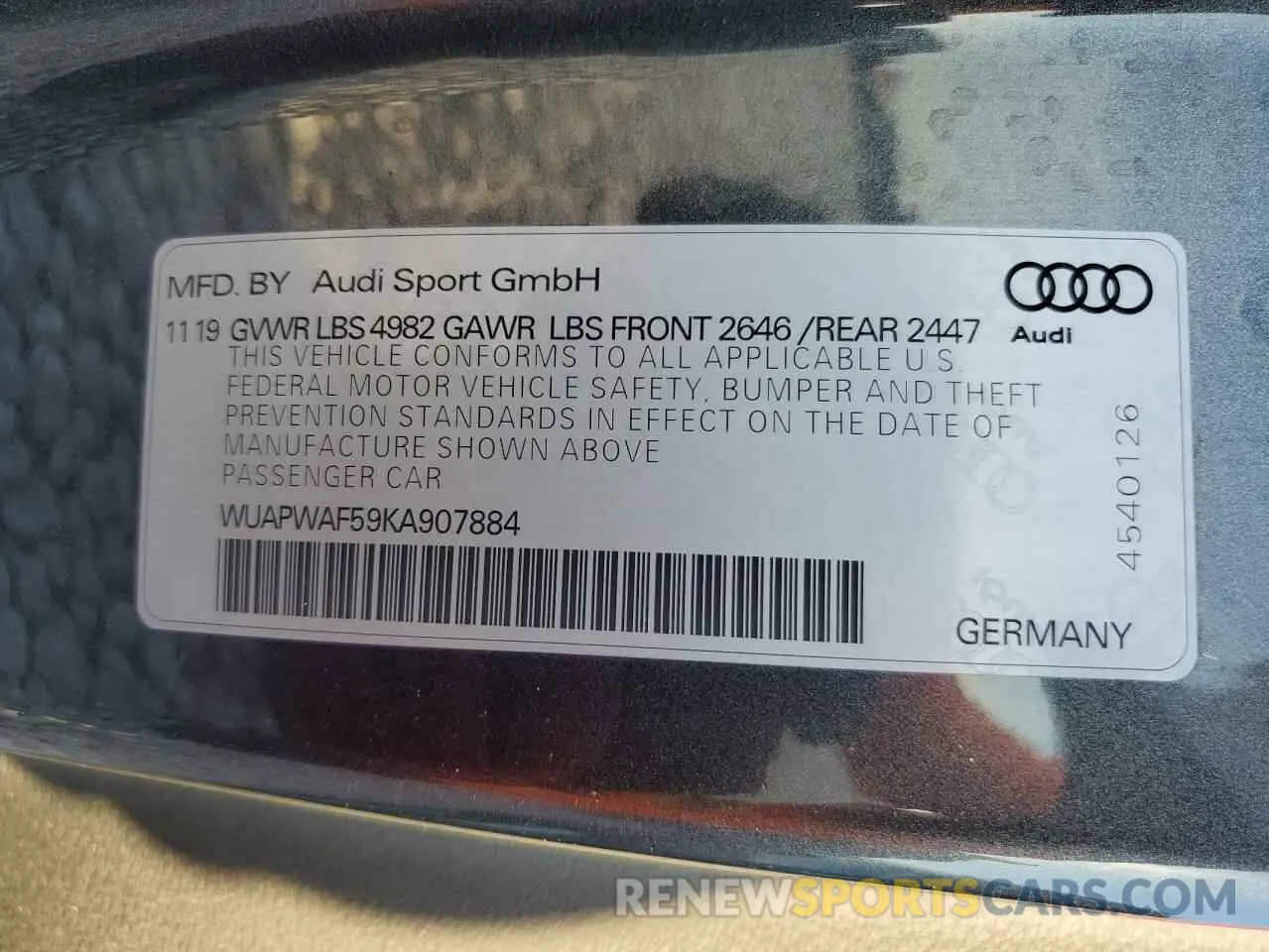 13 Фотография поврежденного автомобиля WUAPWAF59KA907884 AUDI S5/RS5 2019