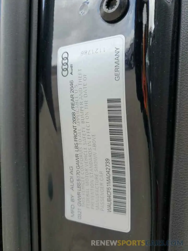 14 Фотография поврежденного автомобиля WAUB4CF51MA042739 AUDI S5/RS5 2021