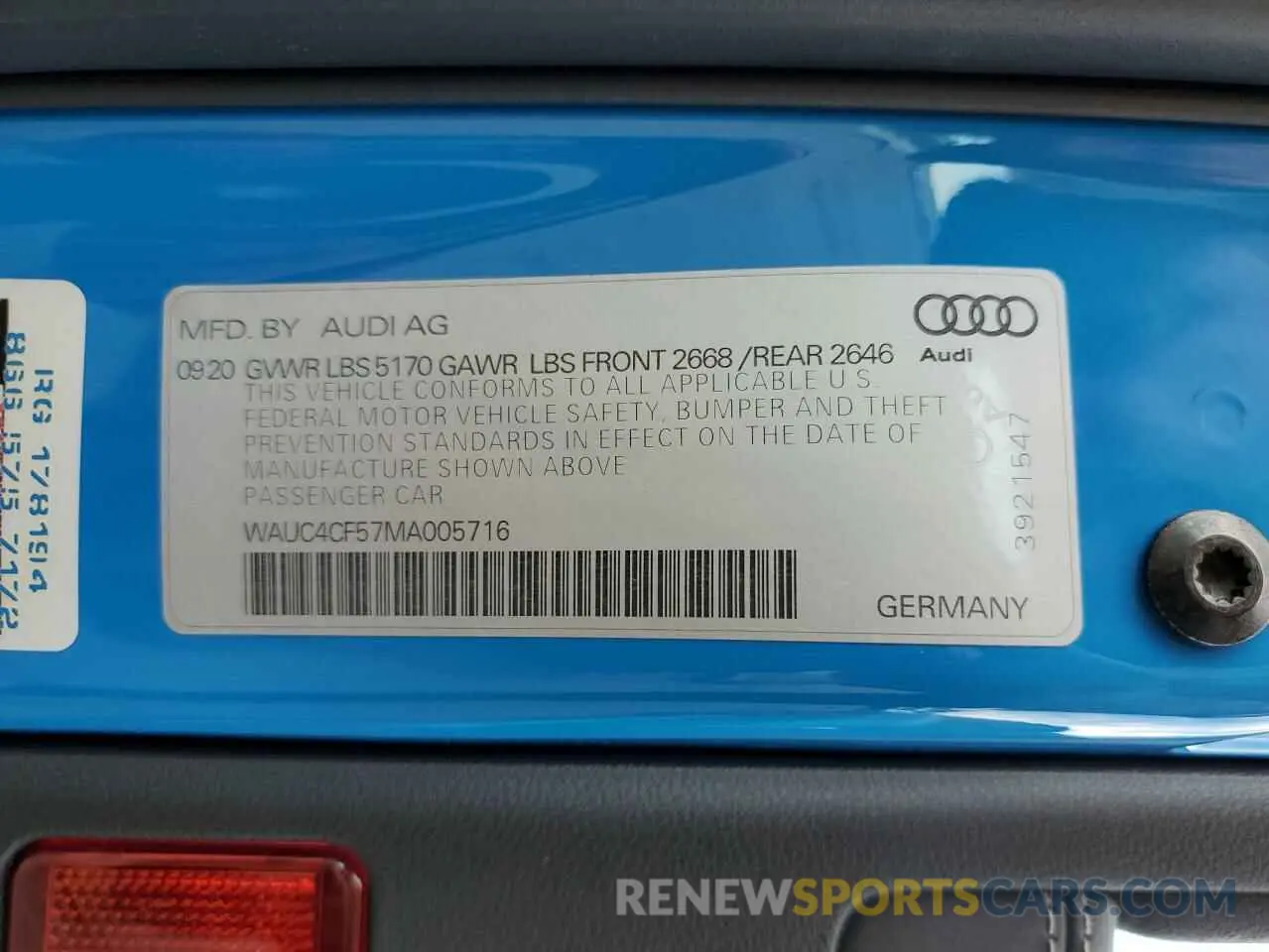 12 Фотография поврежденного автомобиля WAUC4CF57MA005716 AUDI S5/RS5 2021