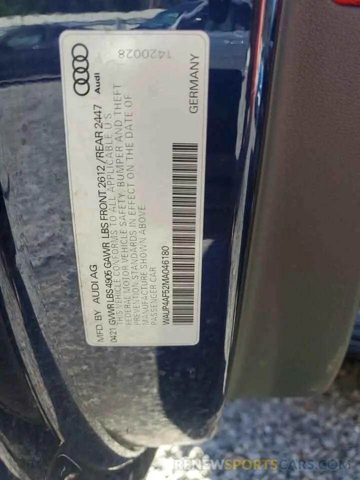 12 Фотография поврежденного автомобиля WAUP4AF52MA046180 AUDI S5/RS5 2021