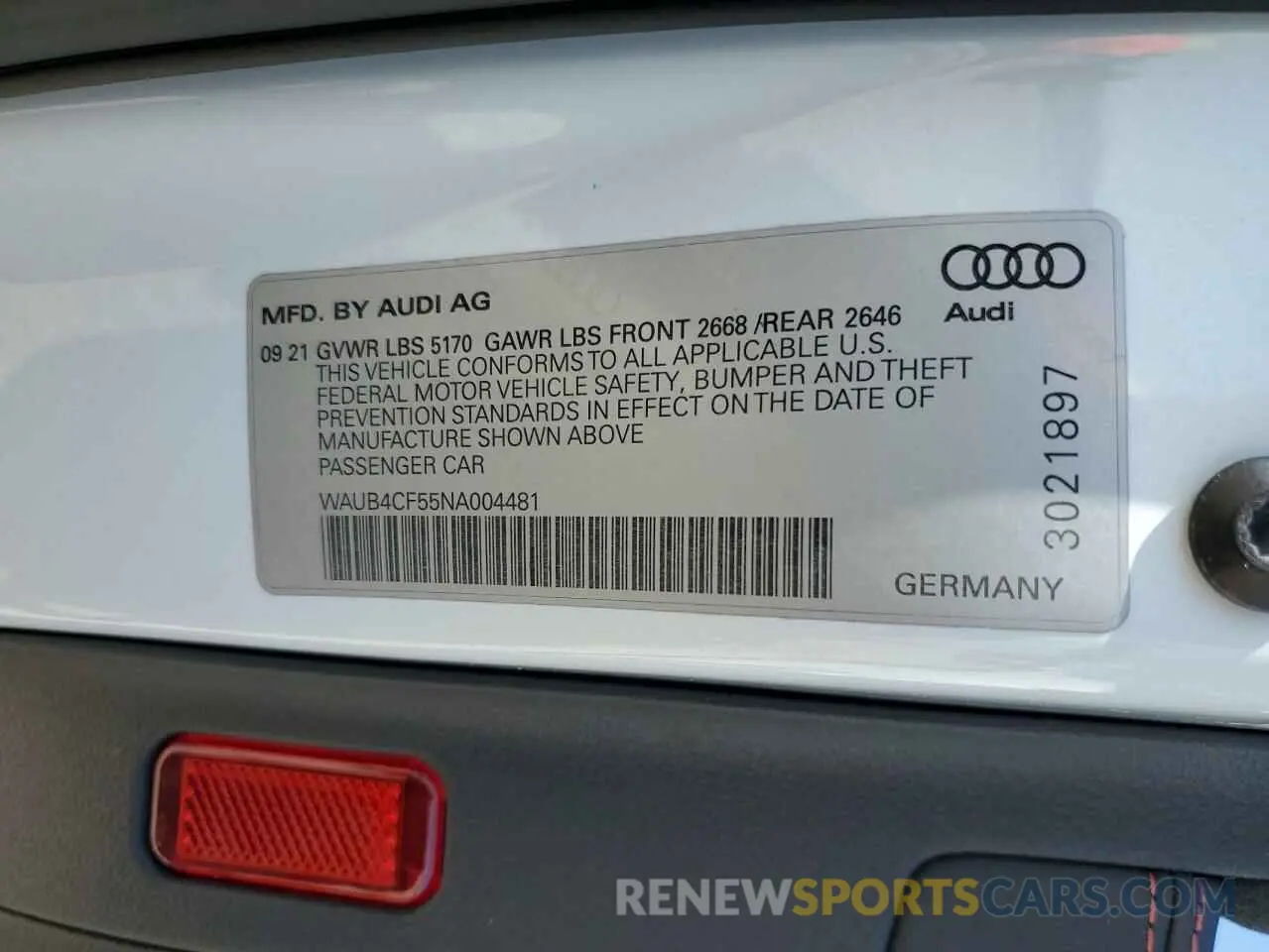 13 Photograph of a damaged car WAUB4CF55NA004481 AUDI S5/RS5 2022