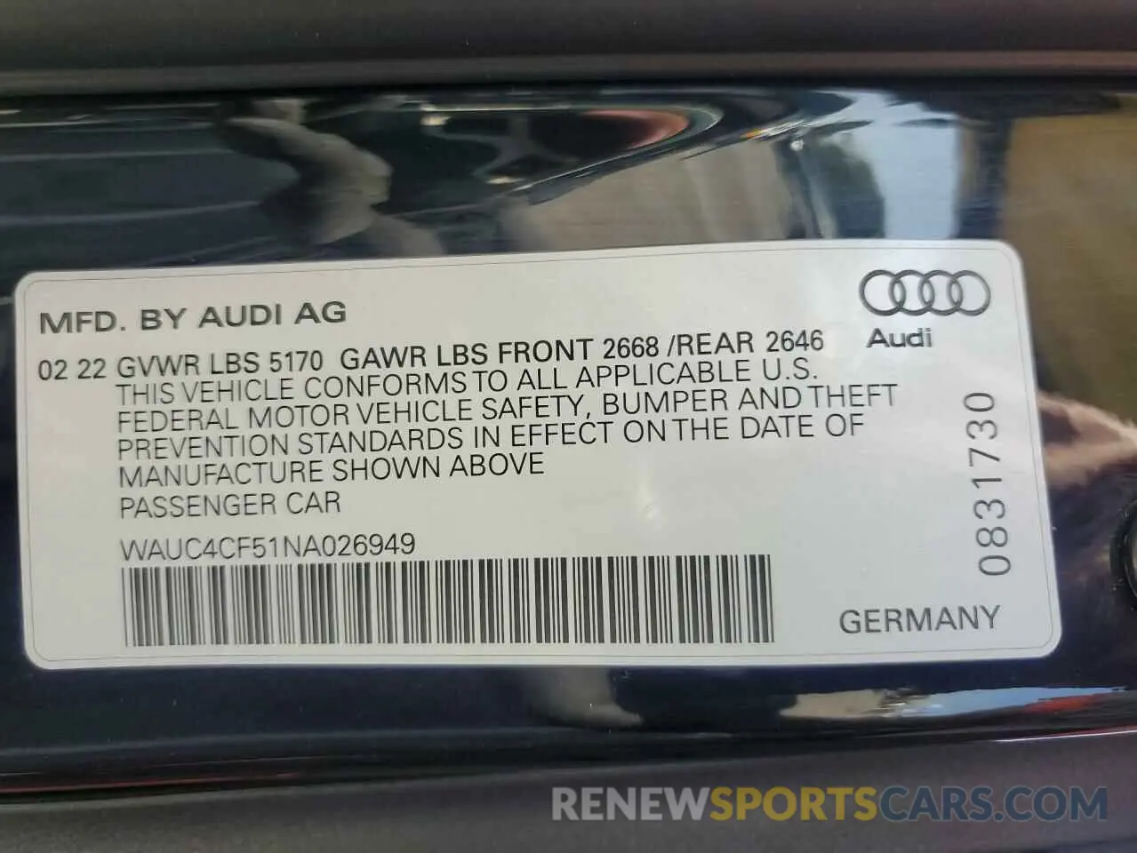 12 Фотография поврежденного автомобиля WAUC4CF51NA026949 AUDI S5/RS5 2022