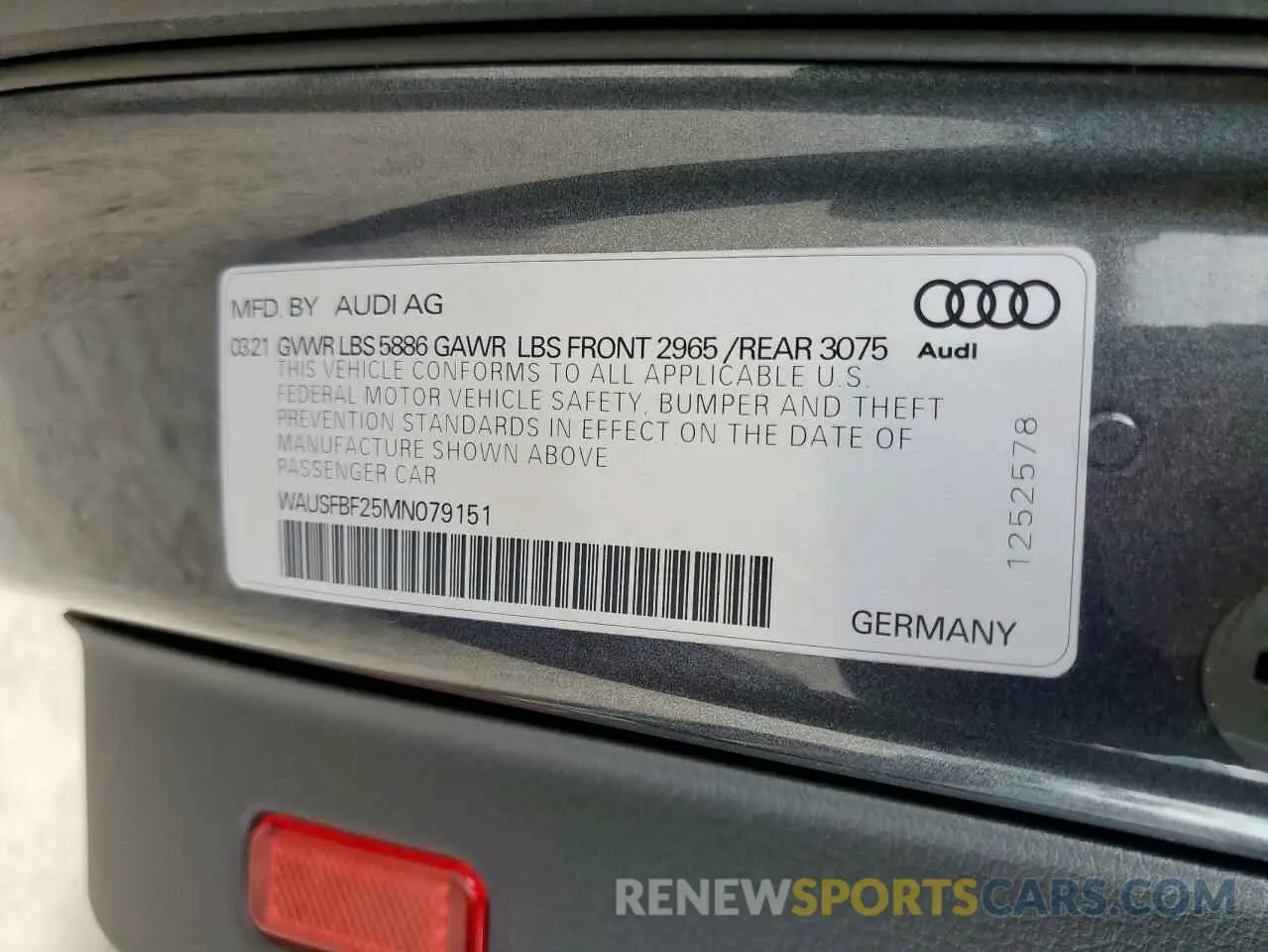 13 Photograph of a damaged car WAUSFBF25MN079151 AUDI S7/RS7 2021