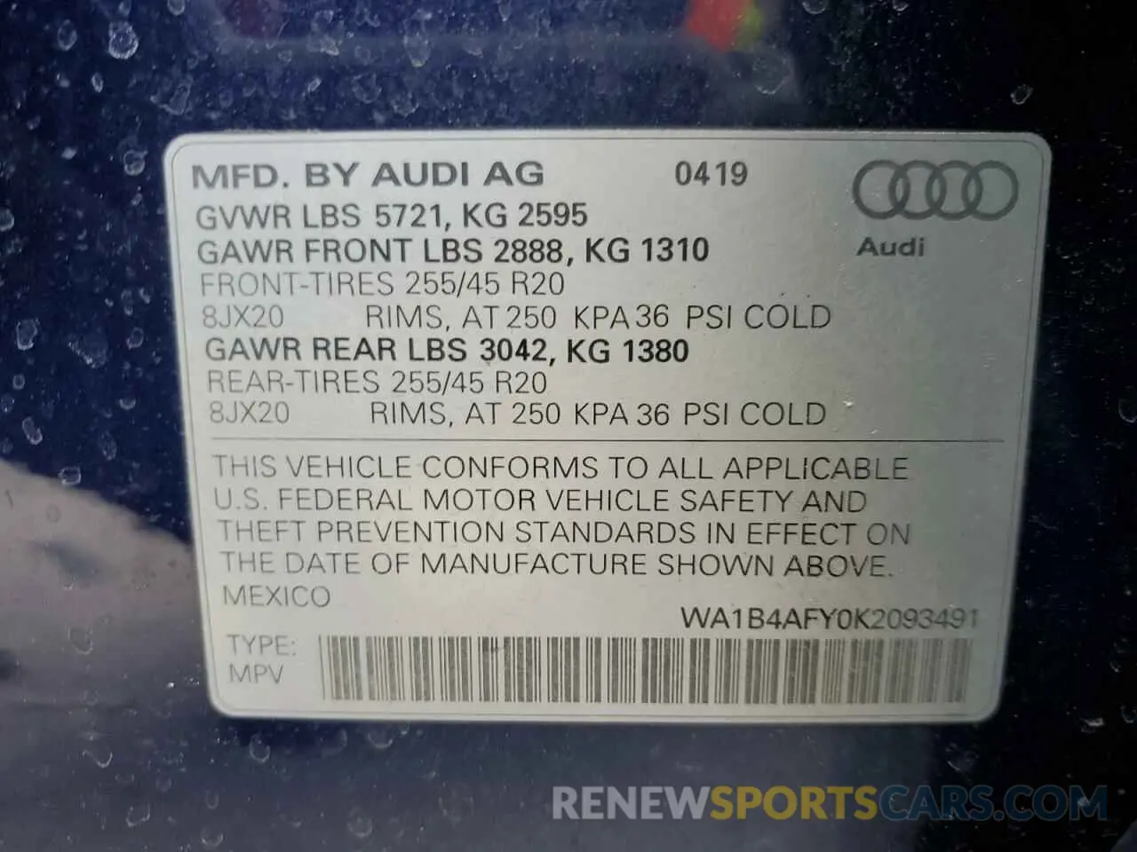 14 Photograph of a damaged car WA1B4AFY0K2093491 AUDI SQ5 2019