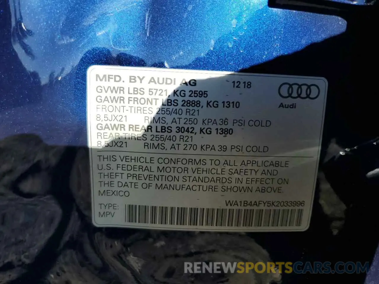 13 Photograph of a damaged car WA1B4AFY5K2033996 AUDI SQ5 2019
