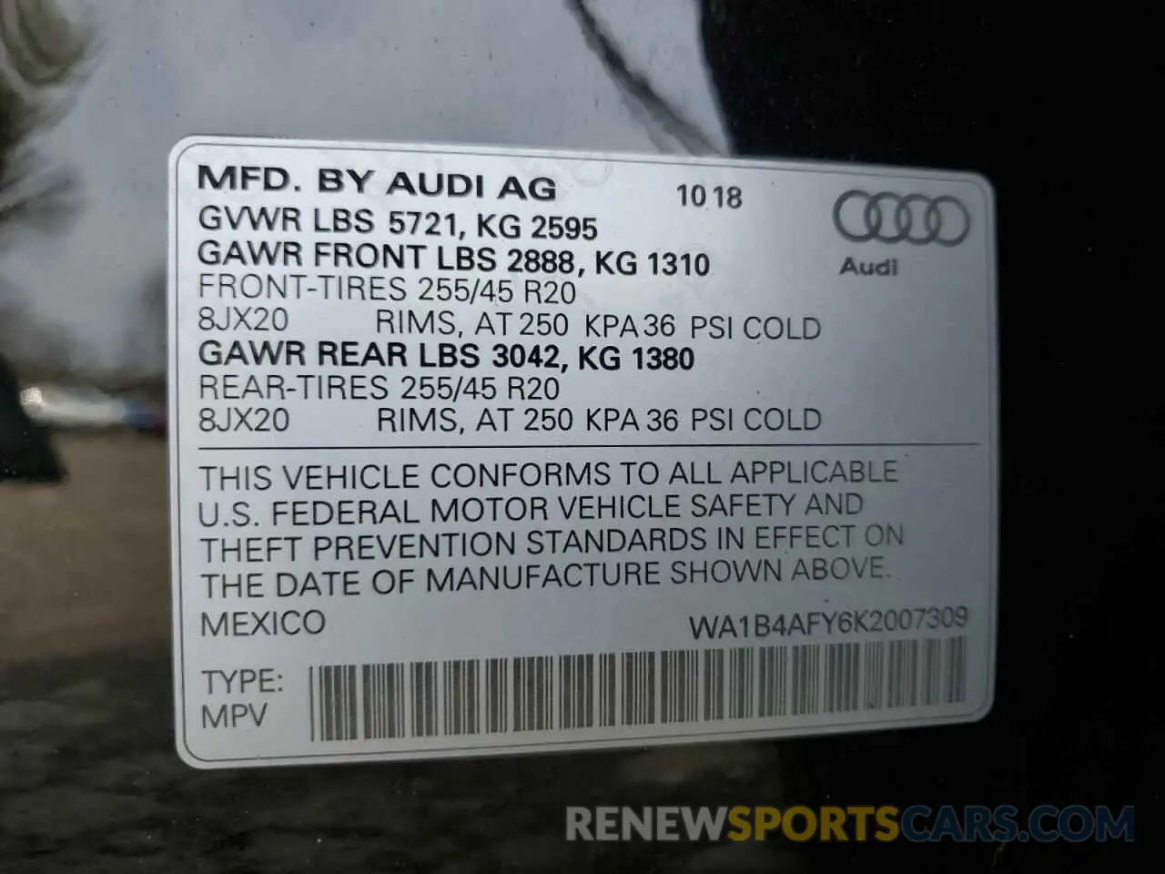 13 Фотография поврежденного автомобиля WA1B4AFY6K2007309 AUDI SQ5 2019