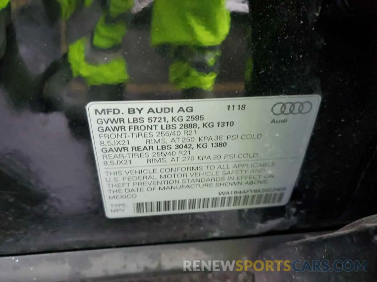 13 Photograph of a damaged car WA1B4AFY8K2022409 AUDI SQ5 2019