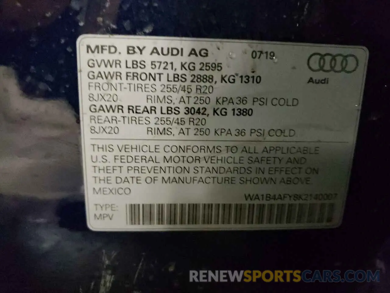13 Фотография поврежденного автомобиля WA1B4AFY8K2140007 AUDI SQ5 2019