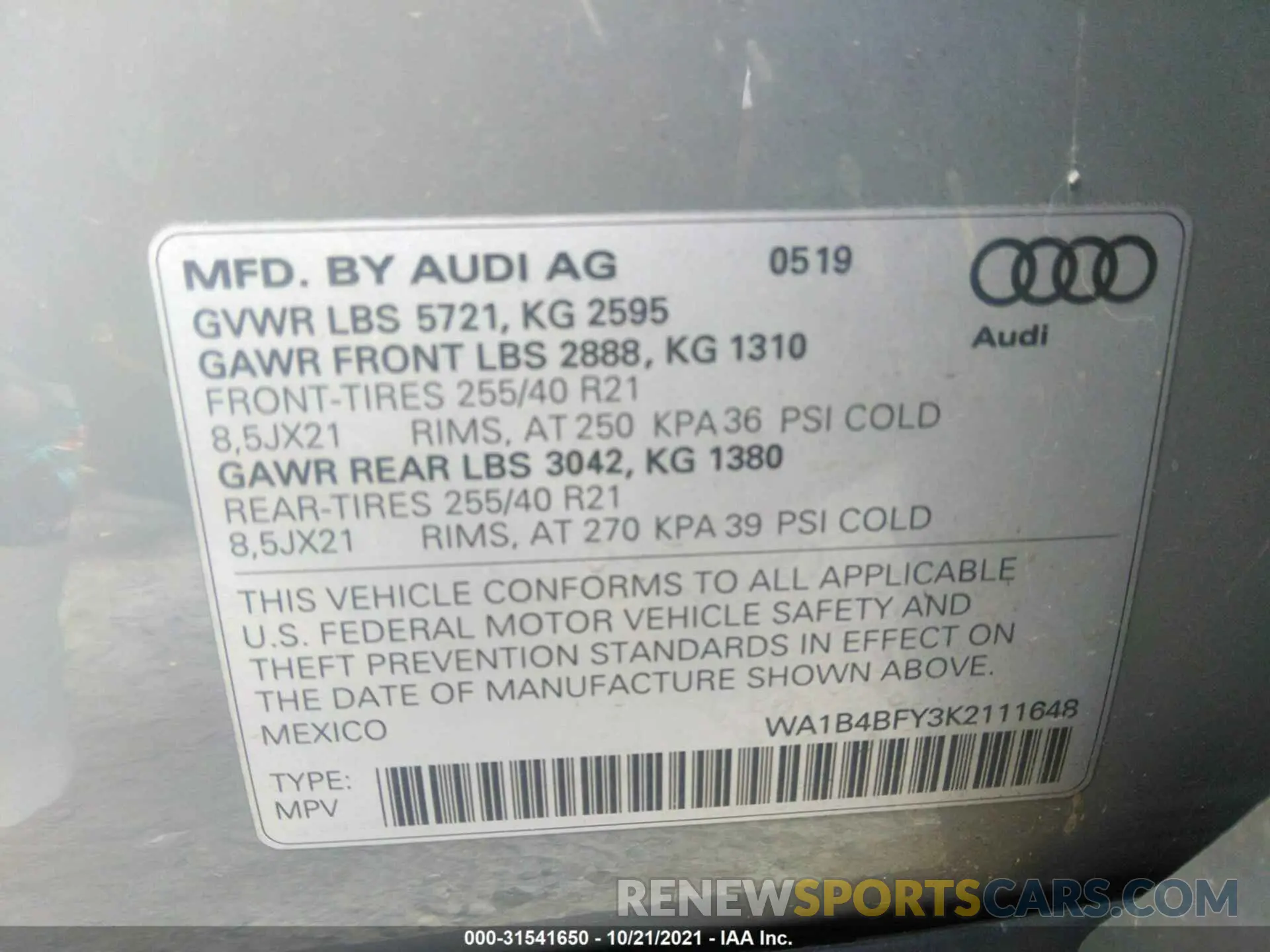 9 Фотография поврежденного автомобиля WA1B4BFY3K2111648 AUDI SQ5 2019