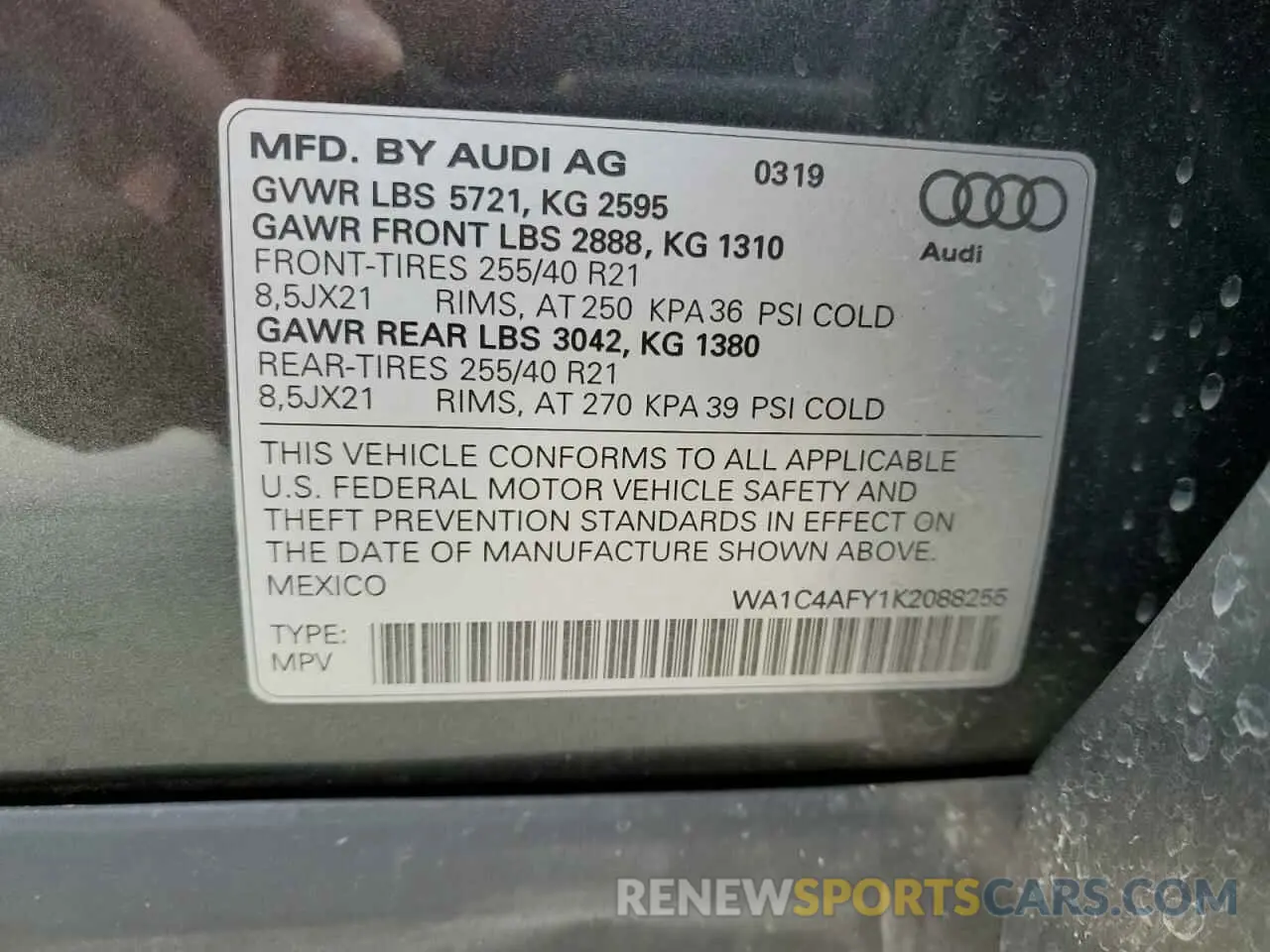 13 Photograph of a damaged car WA1C4AFY1K2088255 AUDI SQ5 2019