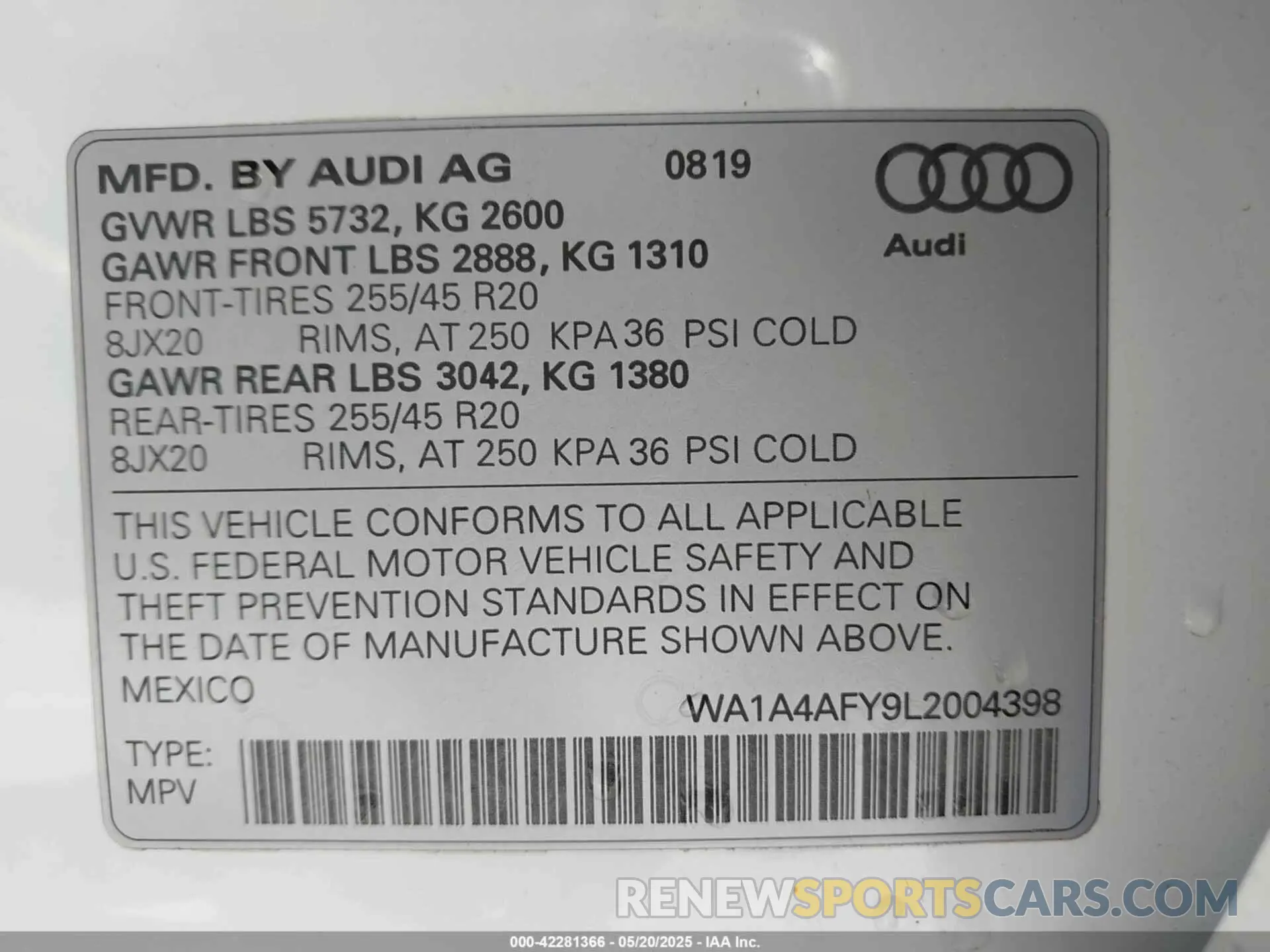 9 Photograph of a damaged car WA1A4AFY9L2004398 AUDI SQ5 2020