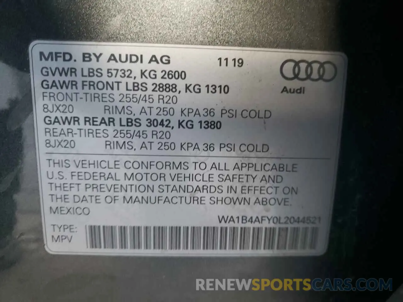 10 Photograph of a damaged car WA1B4AFY0L2044521 AUDI SQ5 2020