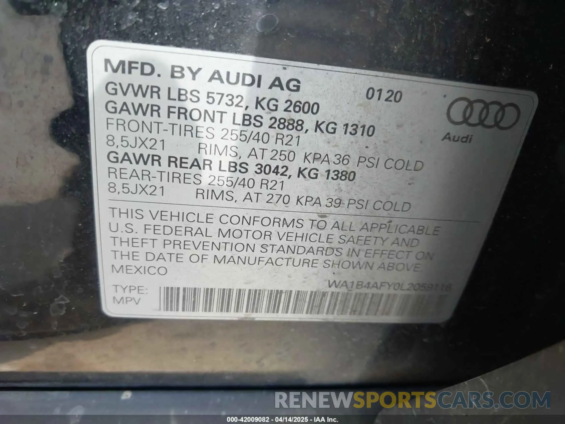 9 Фотография поврежденного автомобиля WA1B4AFY0L2059116 AUDI SQ5 2020