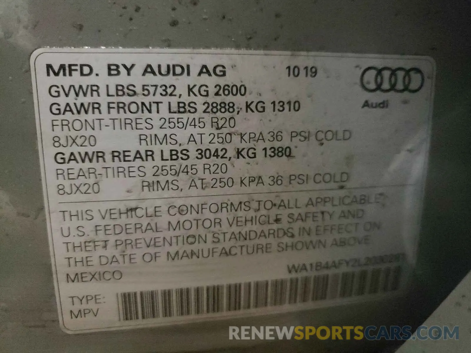 10 Photograph of a damaged car WA1B4AFY2L2030281 AUDI SQ5 2020