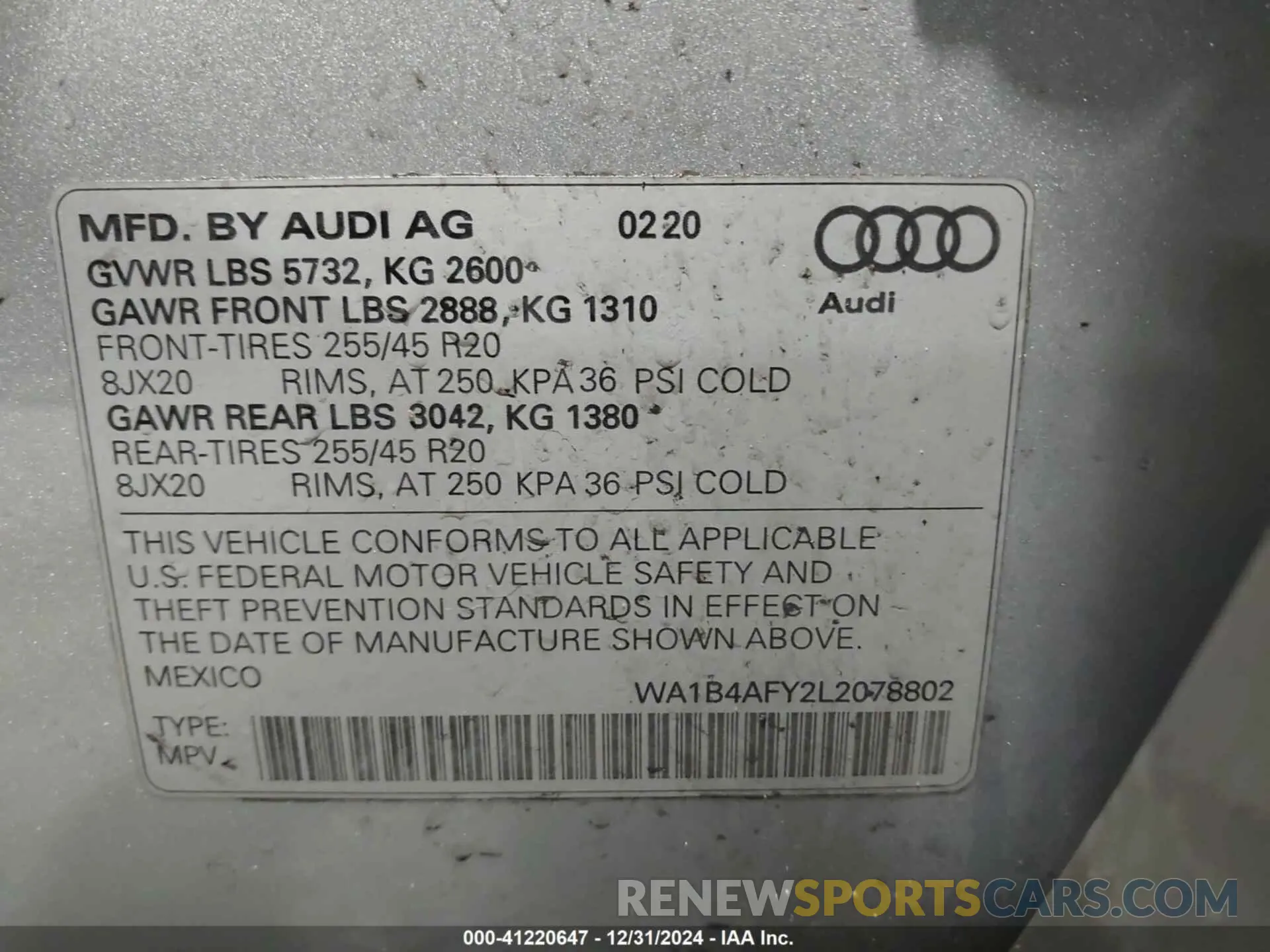9 Фотография поврежденного автомобиля WA1B4AFY2L2078802 AUDI SQ5 2020