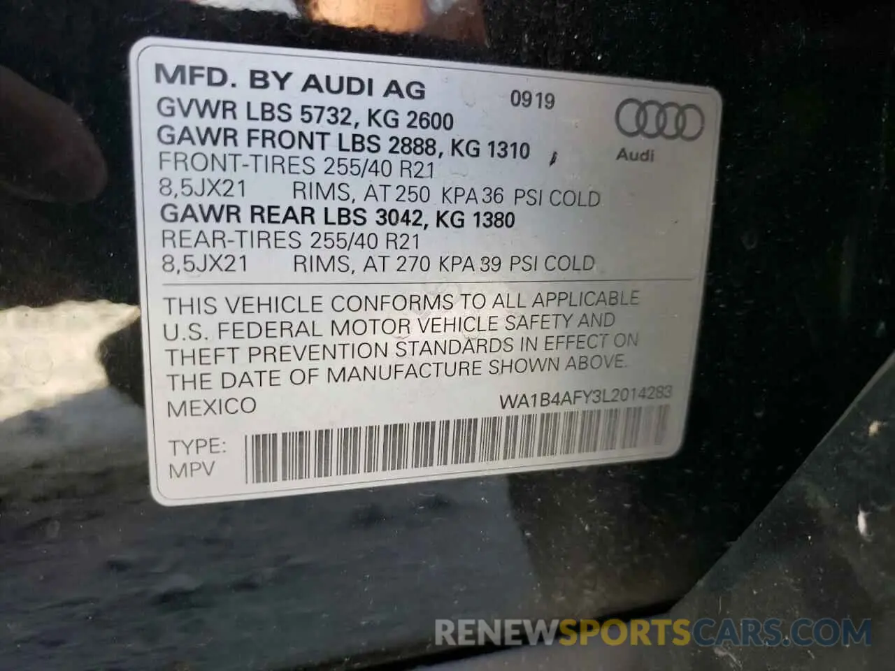 10 Фотография поврежденного автомобиля WA1B4AFY3L2014283 AUDI SQ5 2020