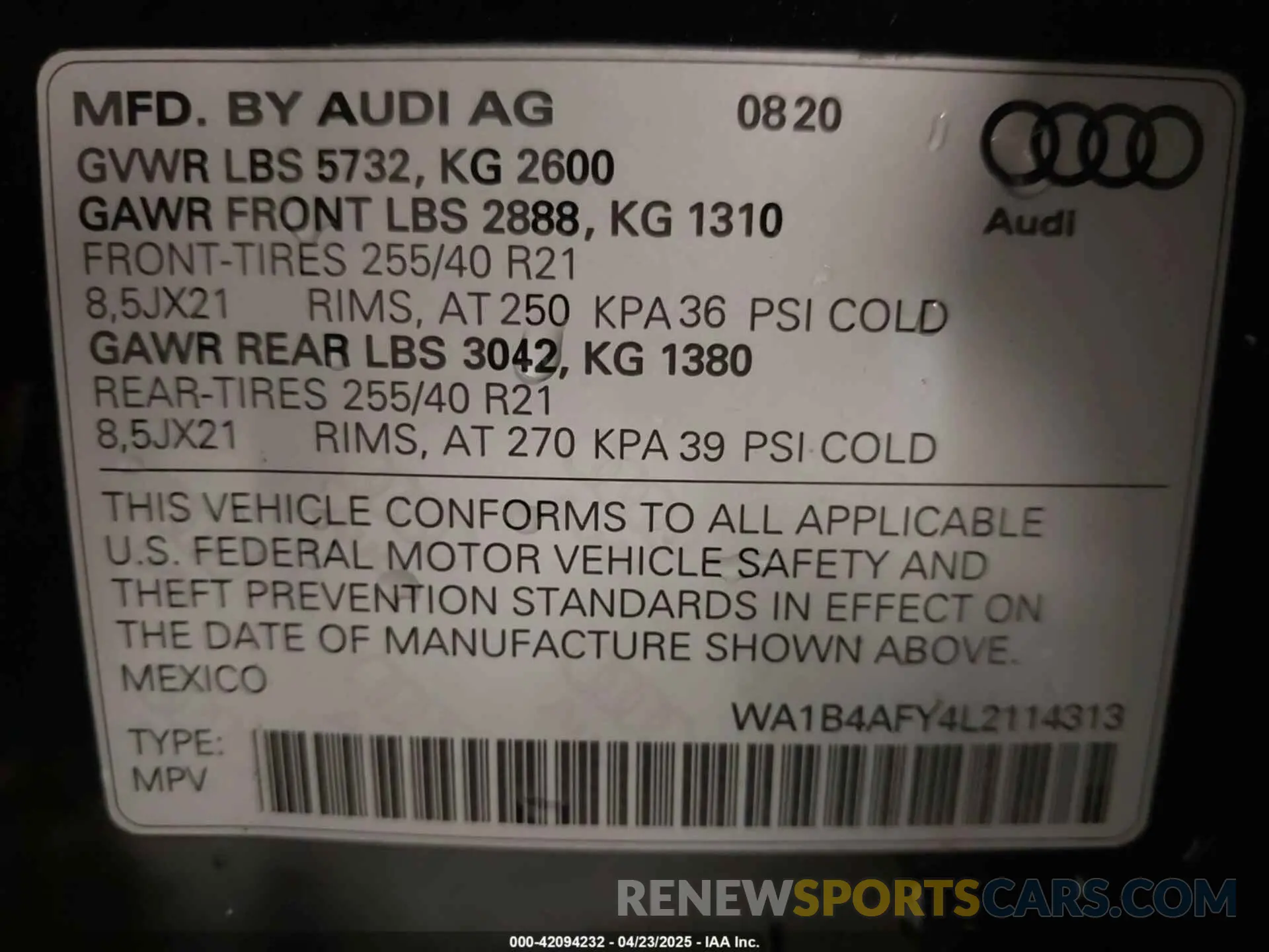 9 Photograph of a damaged car WA1B4AFY4L2114313 AUDI SQ5 2020