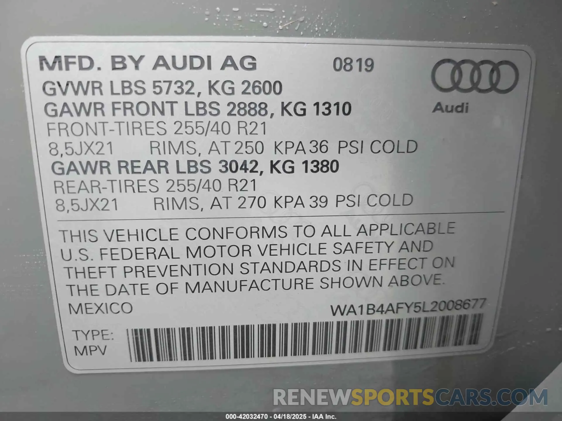 9 Фотография поврежденного автомобиля WA1B4AFY5L2008677 AUDI SQ5 2020