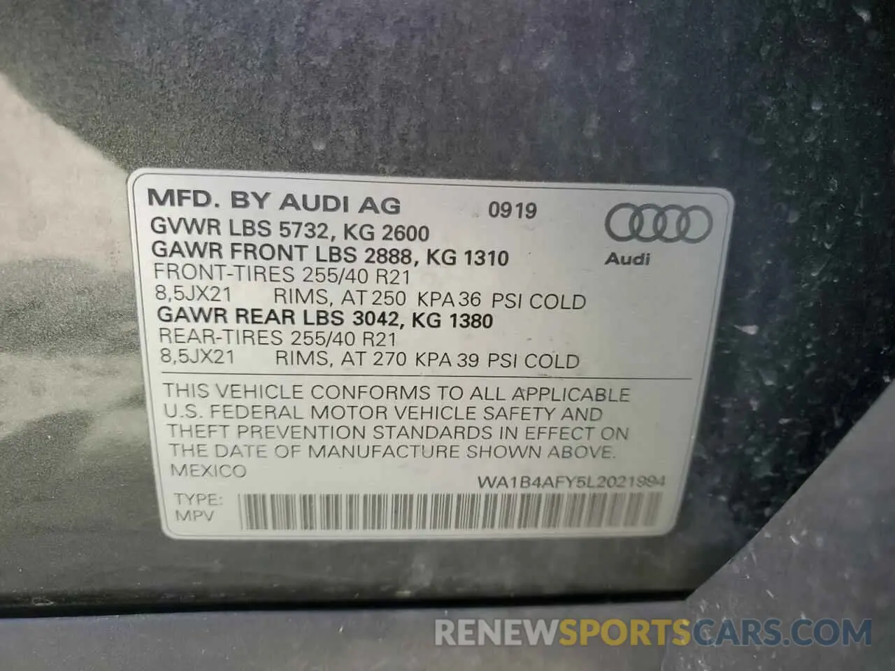 13 Фотография поврежденного автомобиля WA1B4AFY5L2021994 AUDI SQ5 2020