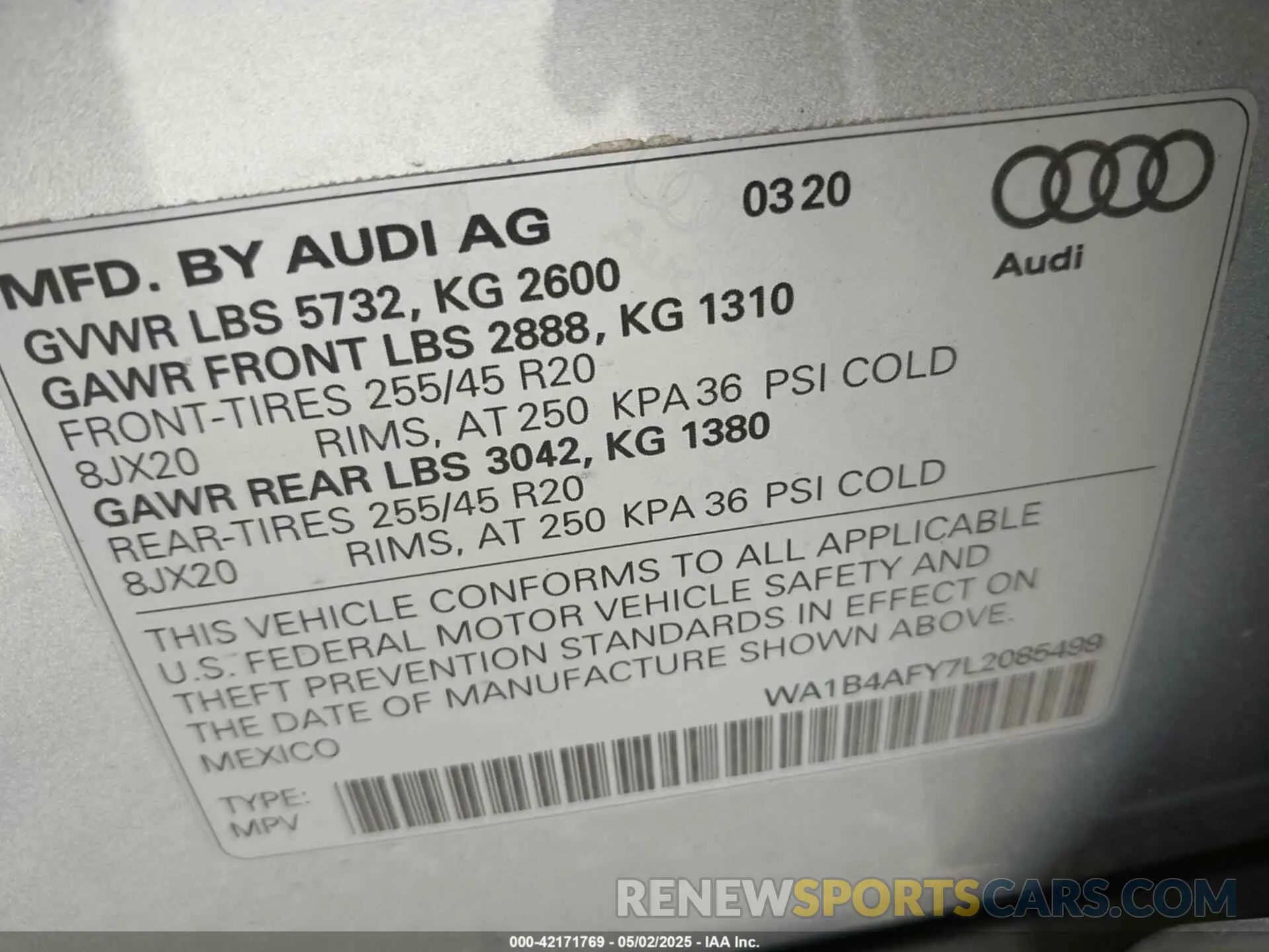9 Фотография поврежденного автомобиля WA1B4AFY7L2085499 AUDI SQ5 2020