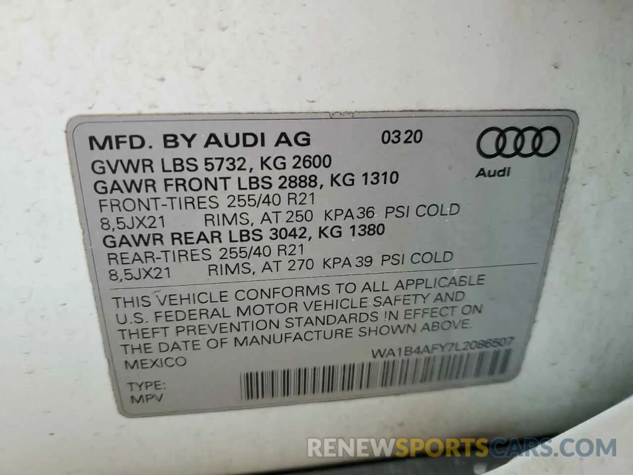 13 Фотография поврежденного автомобиля WA1B4AFY7L2086507 AUDI SQ5 2020