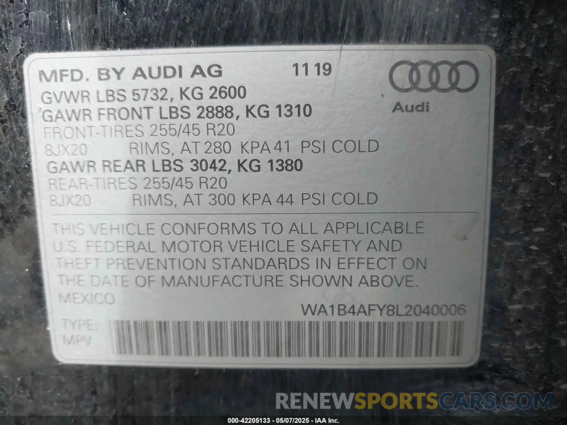 9 Фотография поврежденного автомобиля WA1B4AFY8L2040006 AUDI SQ5 2020
