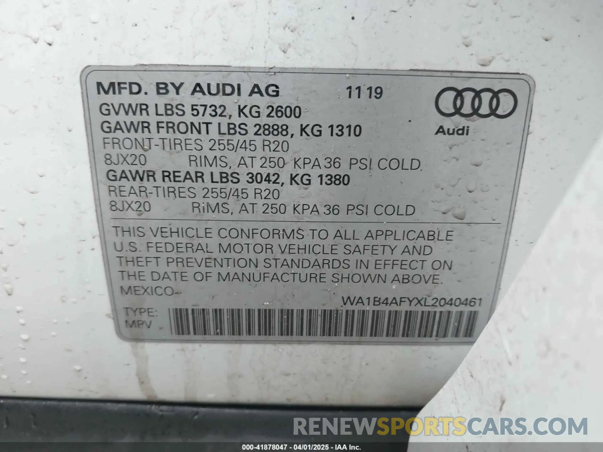9 Фотография поврежденного автомобиля WA1B4AFYXL2040461 AUDI SQ5 2020