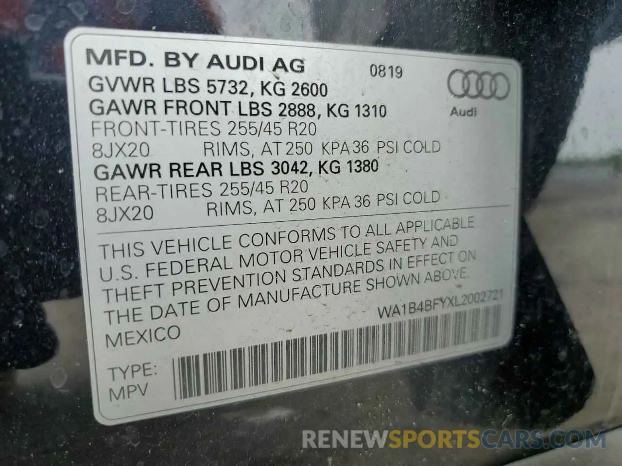 14 Photograph of a damaged car WA1B4BFYXL2002721 AUDI SQ5 2020