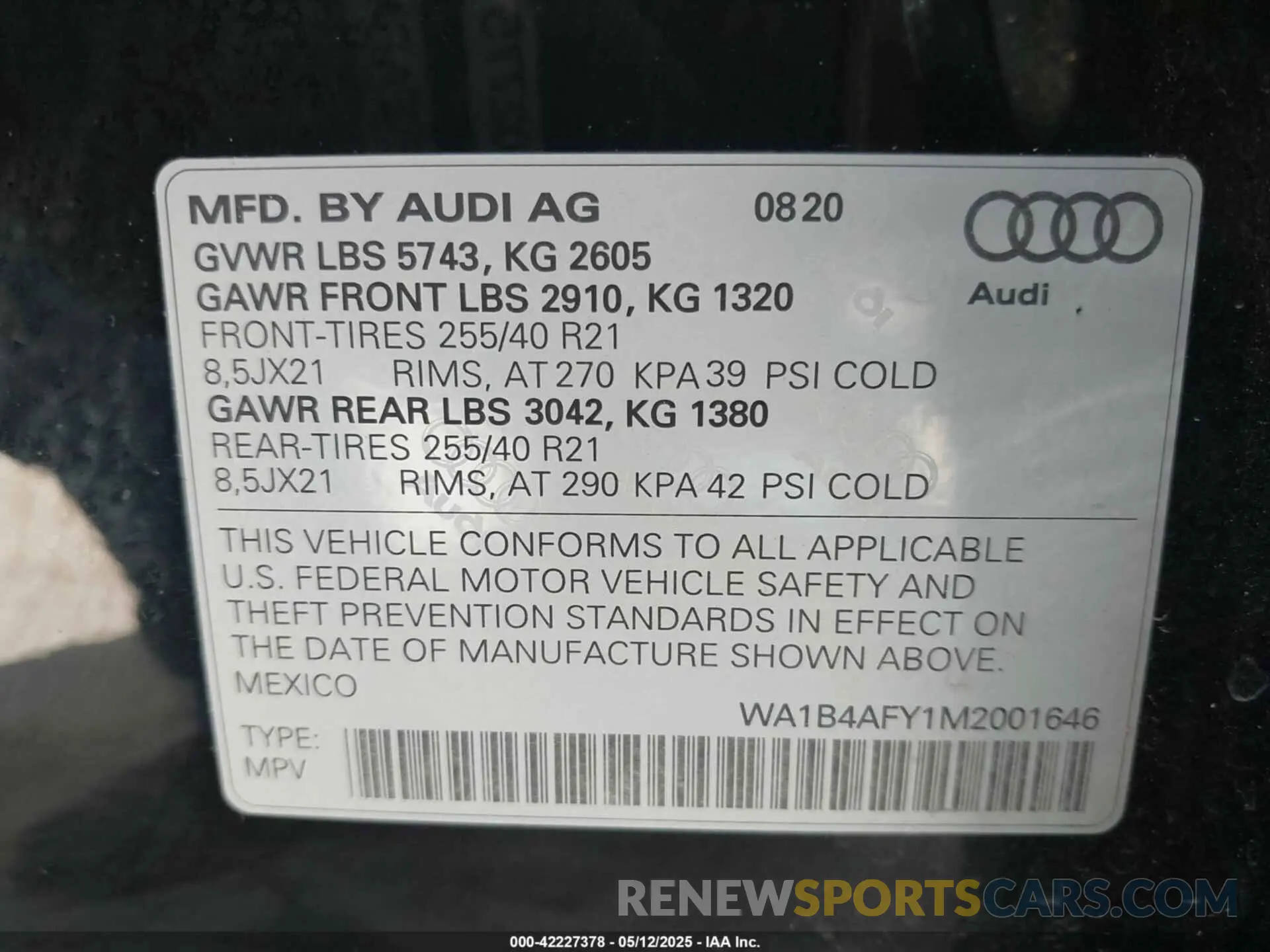 9 Фотография поврежденного автомобиля WA1B4AFY1M2001646 AUDI SQ5 2021