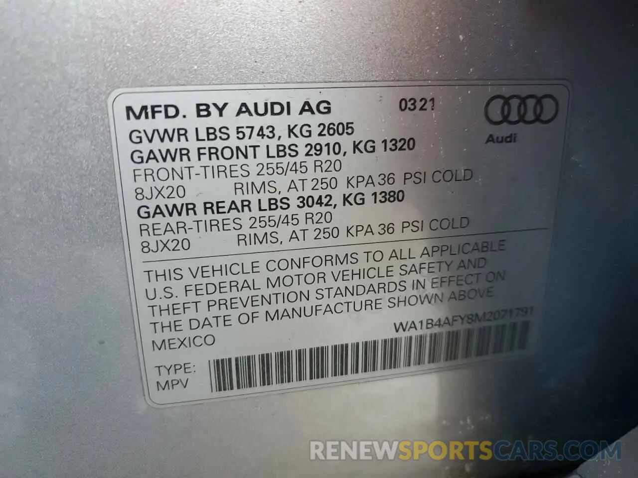 14 Photograph of a damaged car WA1B4AFY8M2071791 AUDI SQ5 2021