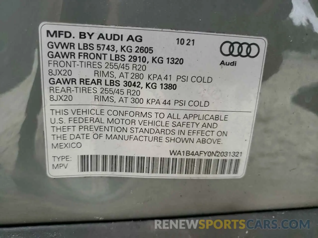 13 Photograph of a damaged car WA1B4AFY0N2031321 AUDI SQ5 2022