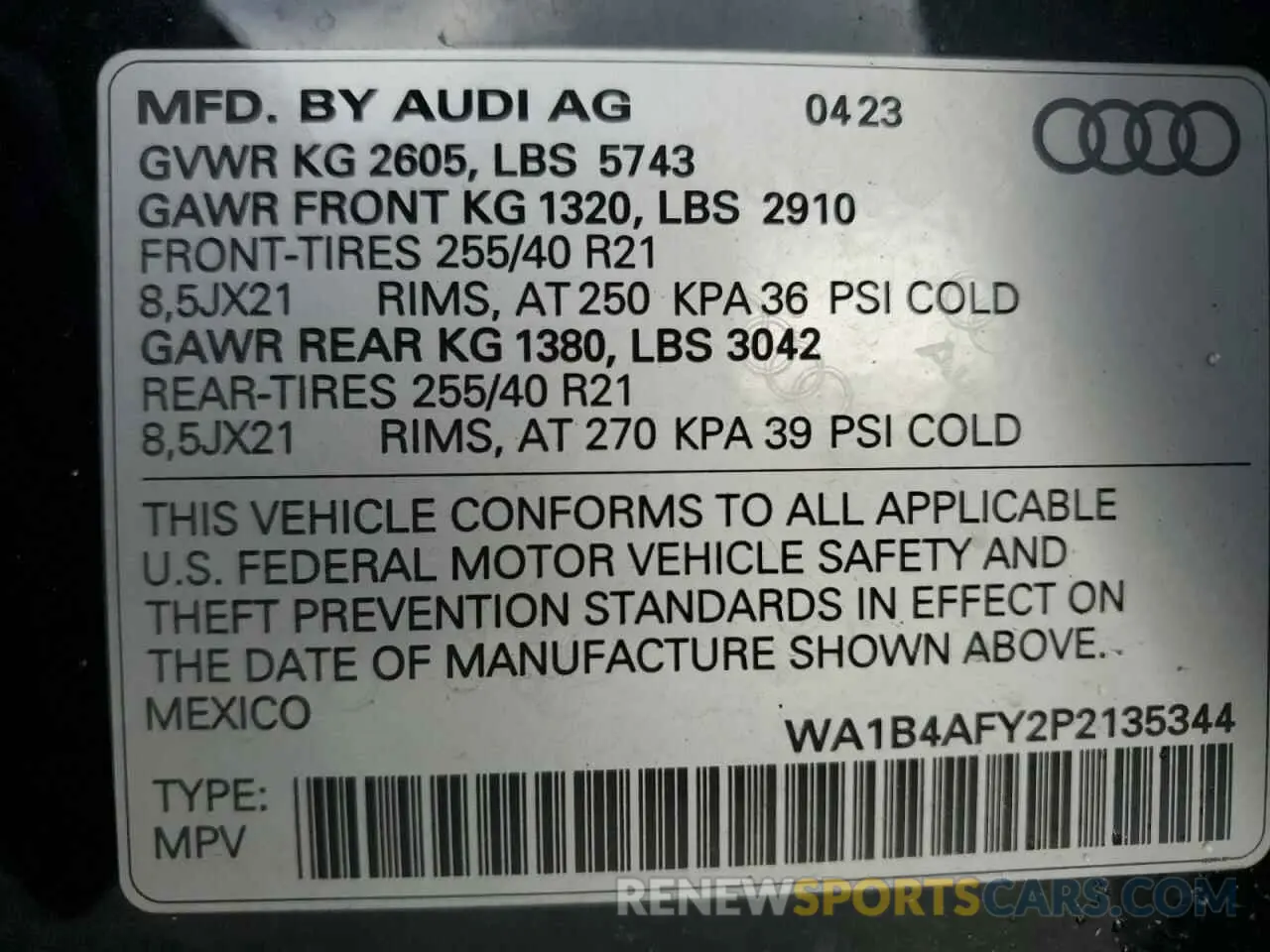 14 Фотография поврежденного автомобиля WA1B4AFY2P2135344 AUDI SQ5 2023