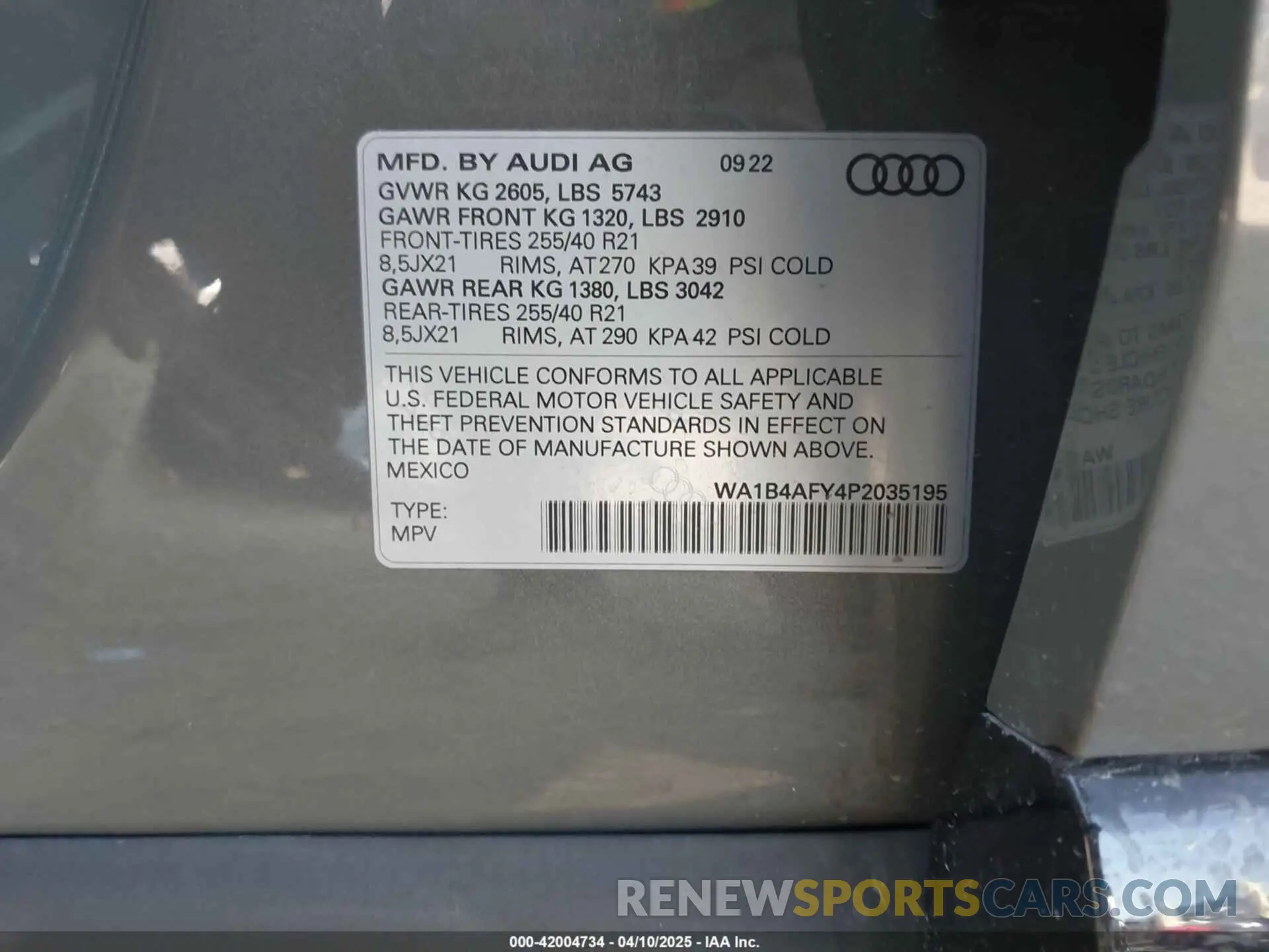 9 Фотография поврежденного автомобиля WA1B4AFY4P2035195 AUDI SQ5 2023