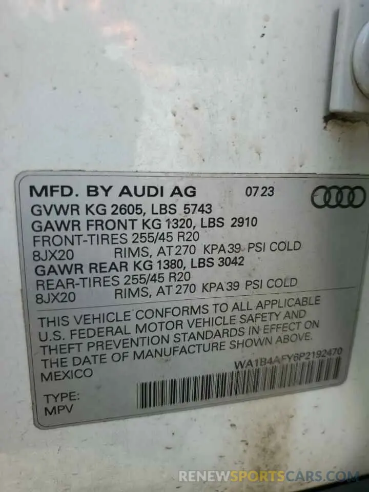 14 Фотография поврежденного автомобиля WA1B4AFY6P2192470 AUDI SQ5 2023