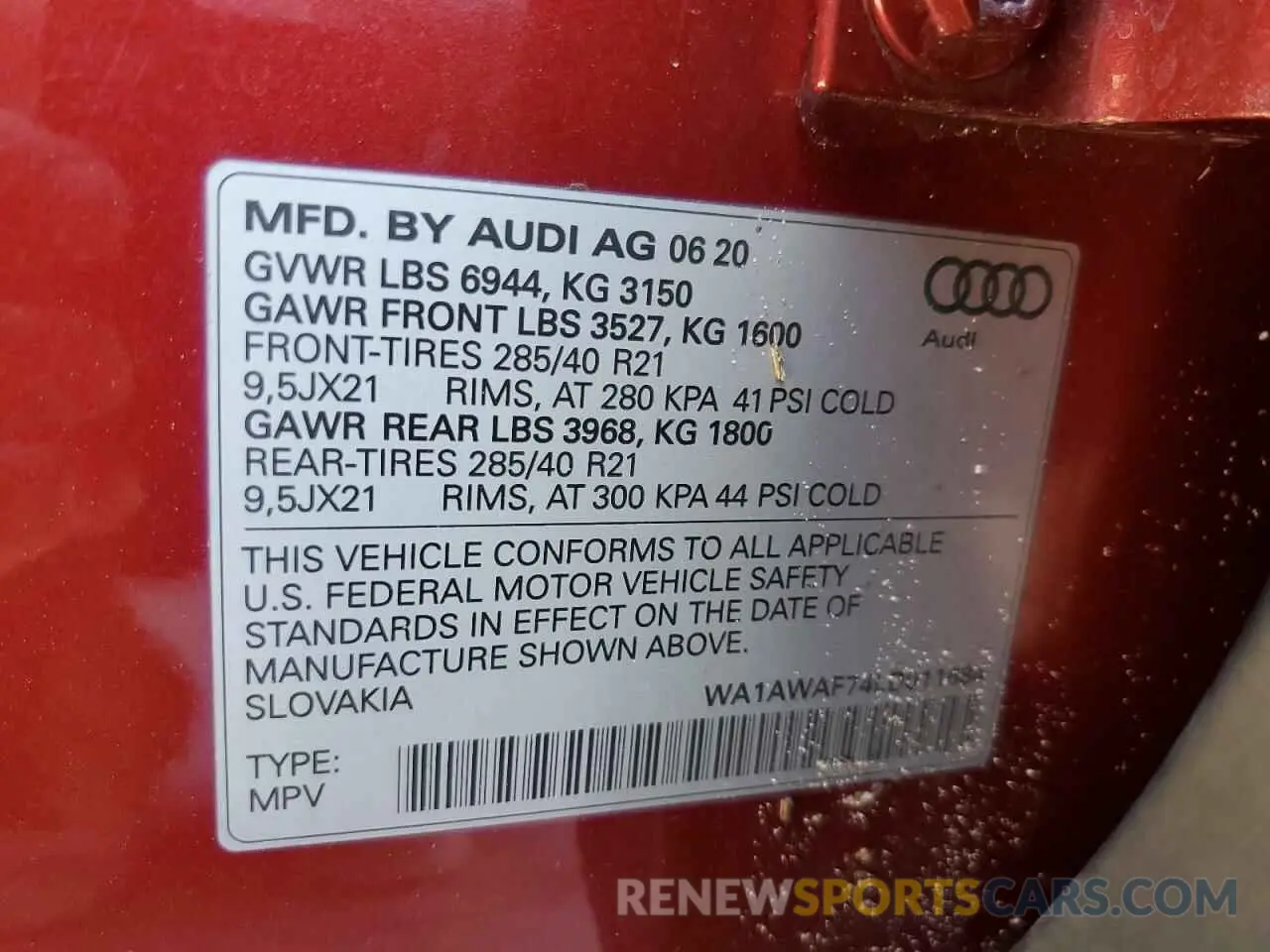 10 Фотография поврежденного автомобиля WA1AWAF74LD011684 AUDI SQ7 2020