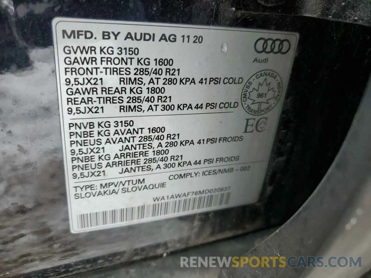 14 Фотография поврежденного автомобиля WA1AWAF76MD020937 AUDI SQ7 2021