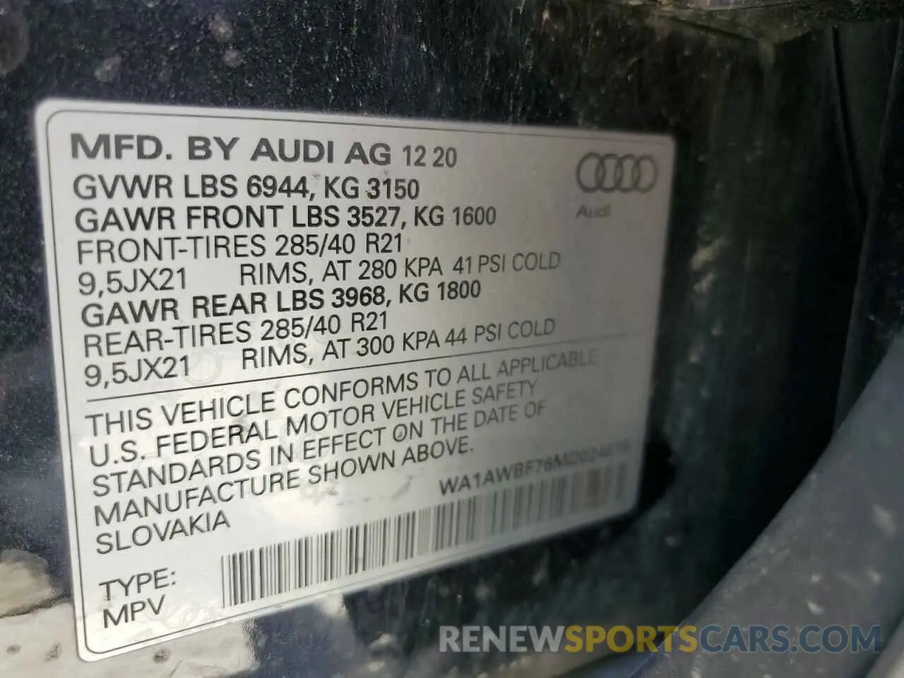 12 Photograph of a damaged car WA1AWBF76MD024878 AUDI SQ7 2021
