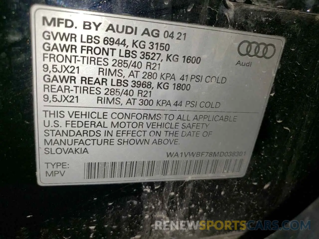 13 Photograph of a damaged car WA1VWBF78MD038301 AUDI SQ7 2021