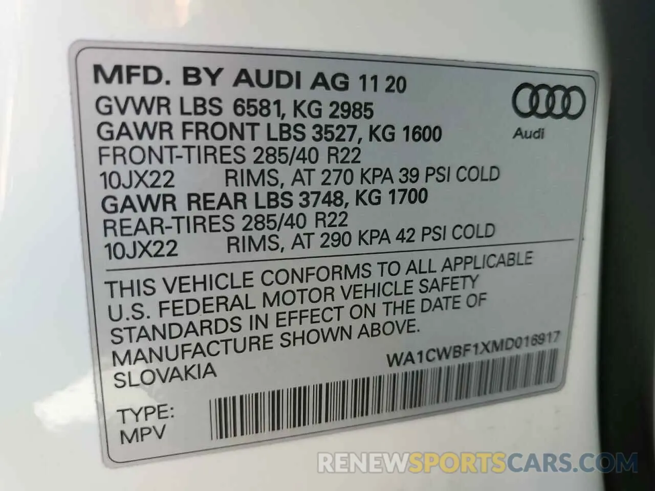 14 Фотография поврежденного автомобиля WA1CWBF1XMD016917 AUDI SQ8 2021
