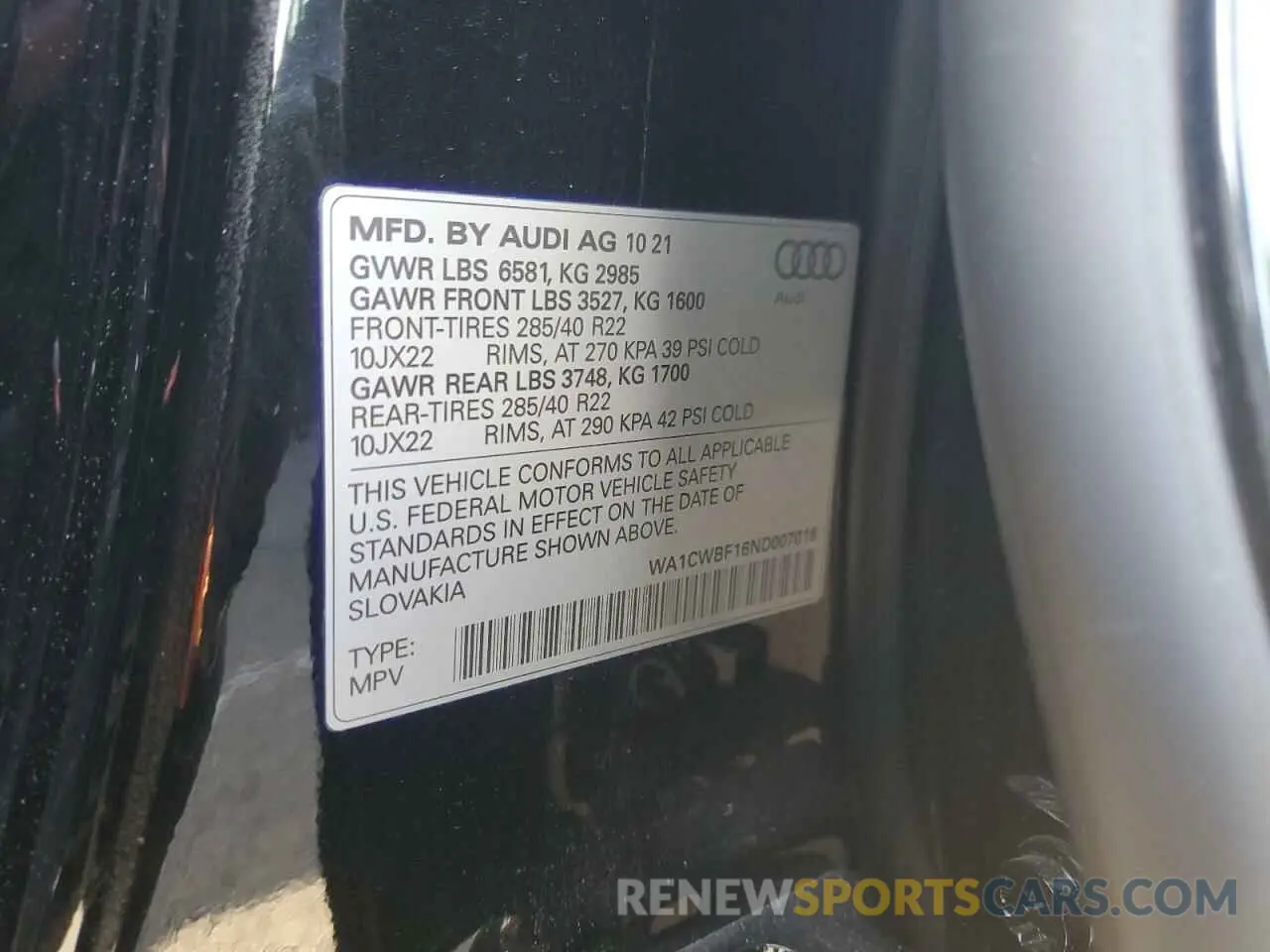 14 Фотография поврежденного автомобиля WA1CWBF16ND007018 AUDI SQ8 2022