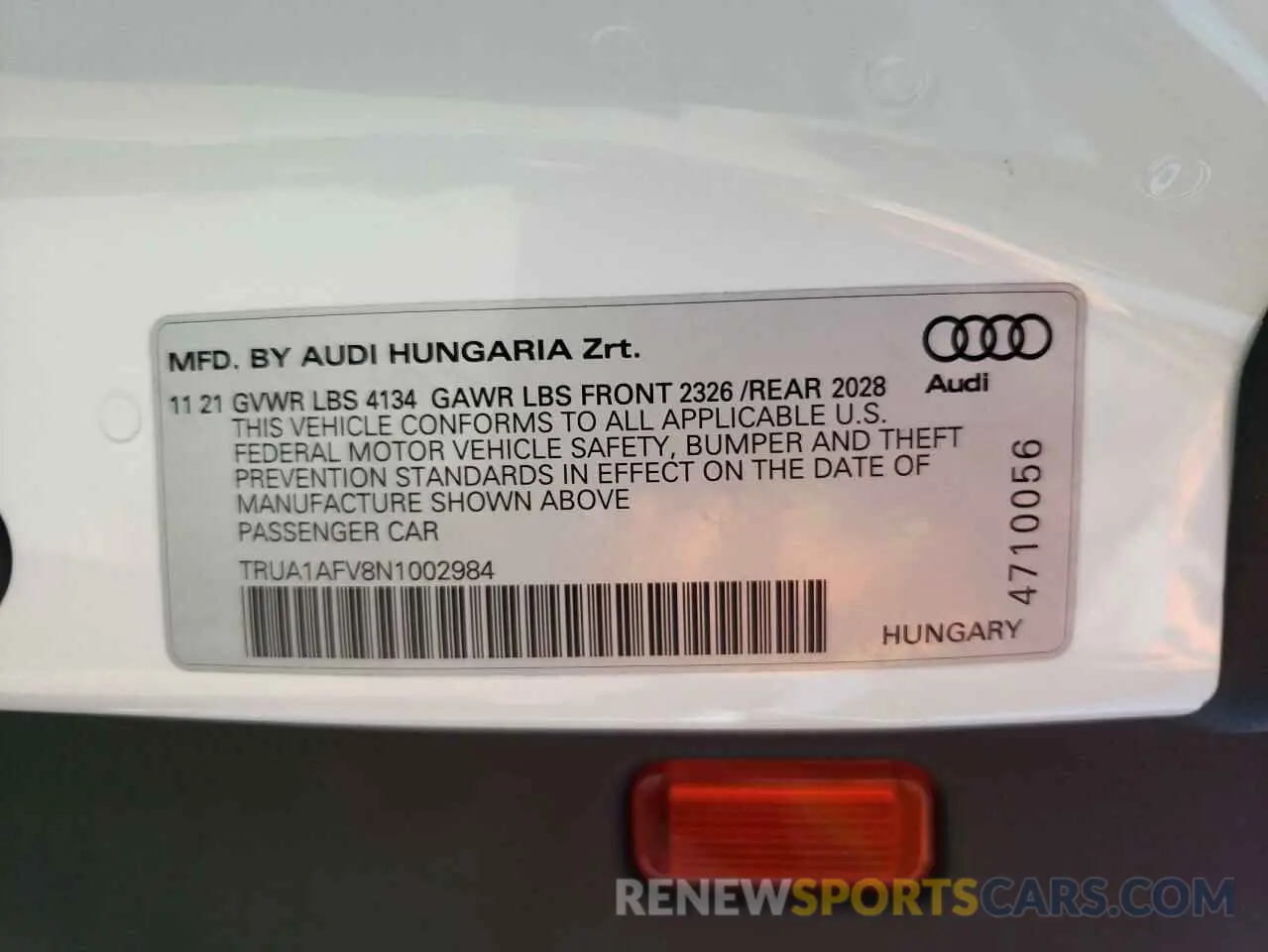 12 Фотография поврежденного автомобиля TRUA1AFV8N1002984 AUDI TTS 2022