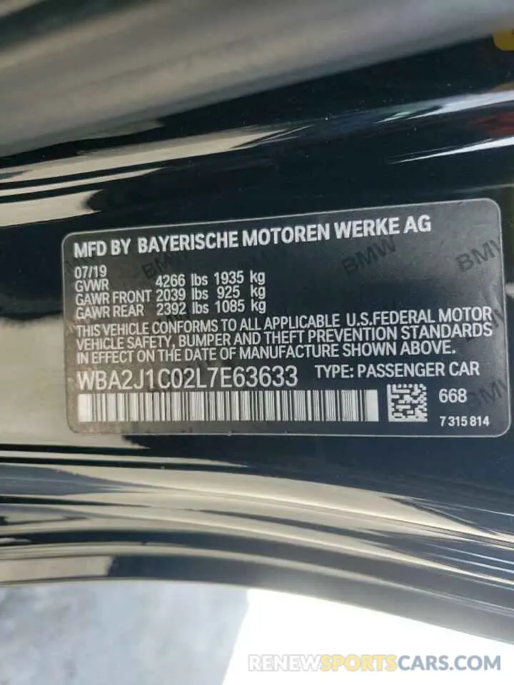 12 Фотография поврежденного автомобиля WBA2J1C02L7E63633 BMW 2 SERIES 2020