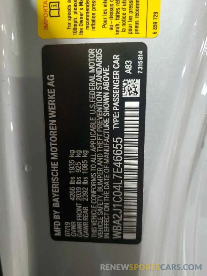12 Фотография поврежденного автомобиля WBA2J1C04L7E46655 BMW 2 SERIES 2020