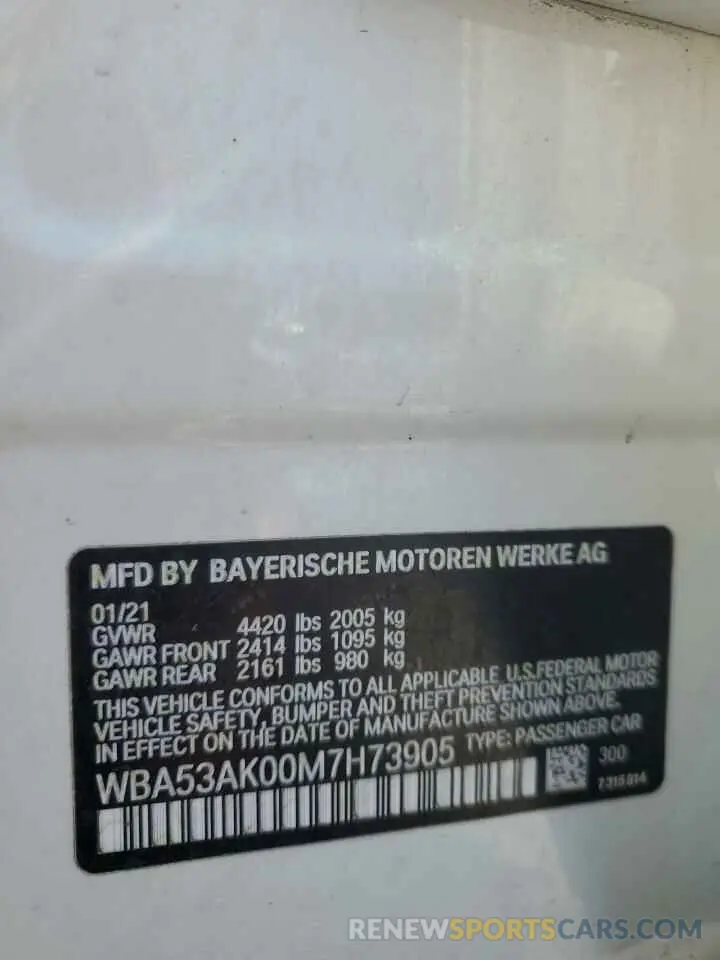 12 Фотография поврежденного автомобиля WBA53AK00M7H73905 BMW 2 SERIES 2021